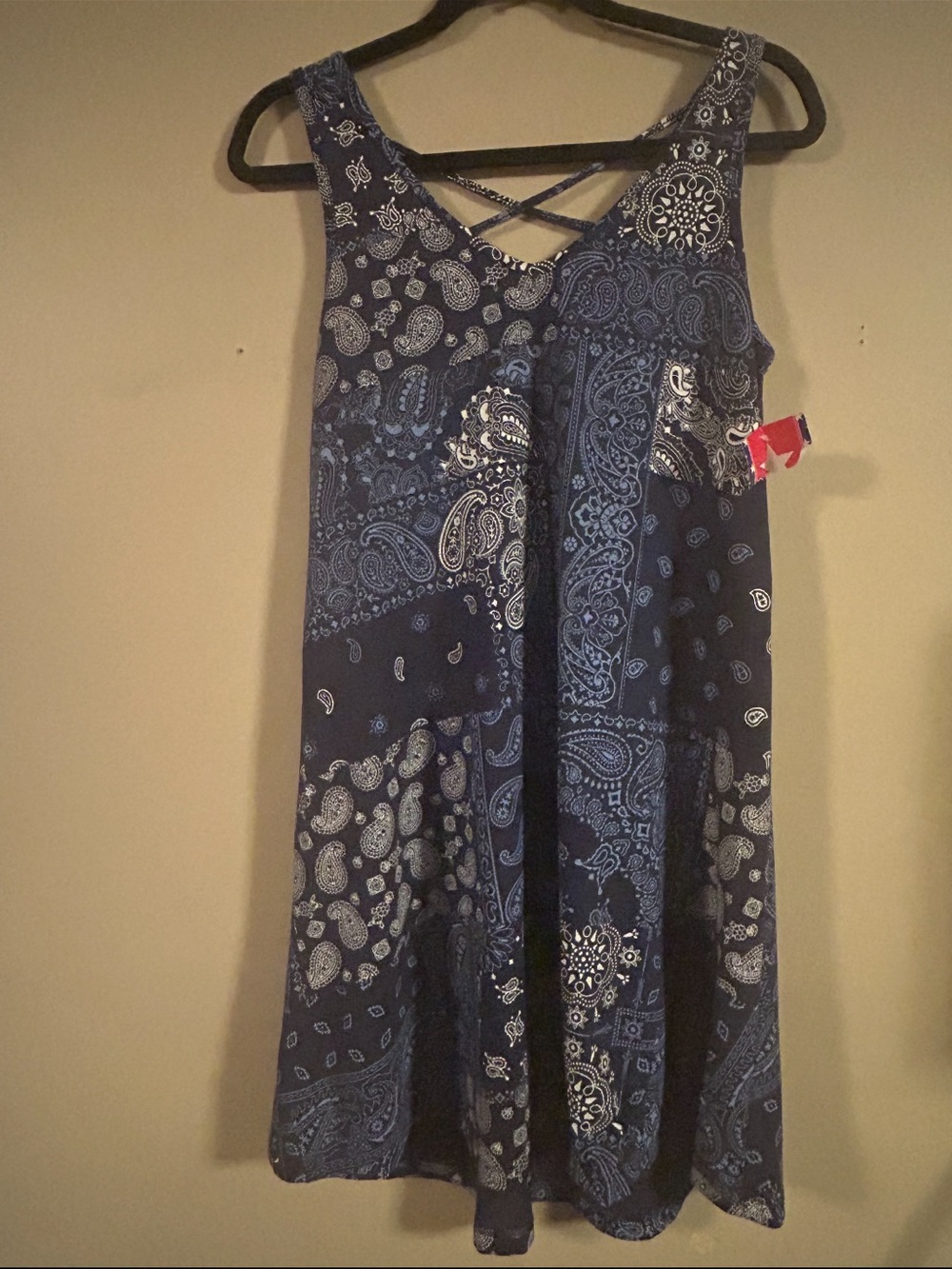 Americana Navy Patchwork Bandana Paisley Tank Dress Size Small NWT.